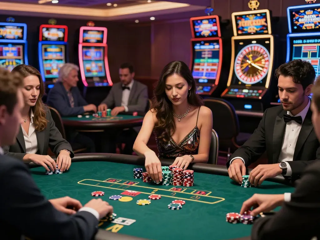 Engaging scene showcasing players at luxurious casino table betting in the best casinos not on gamstop.
