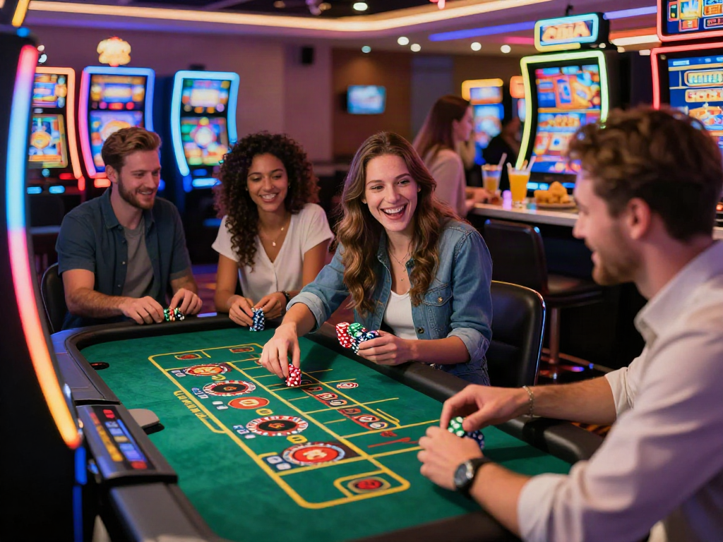 Enjoying the best casinos not on GamStop with friends in a vibrant setting.