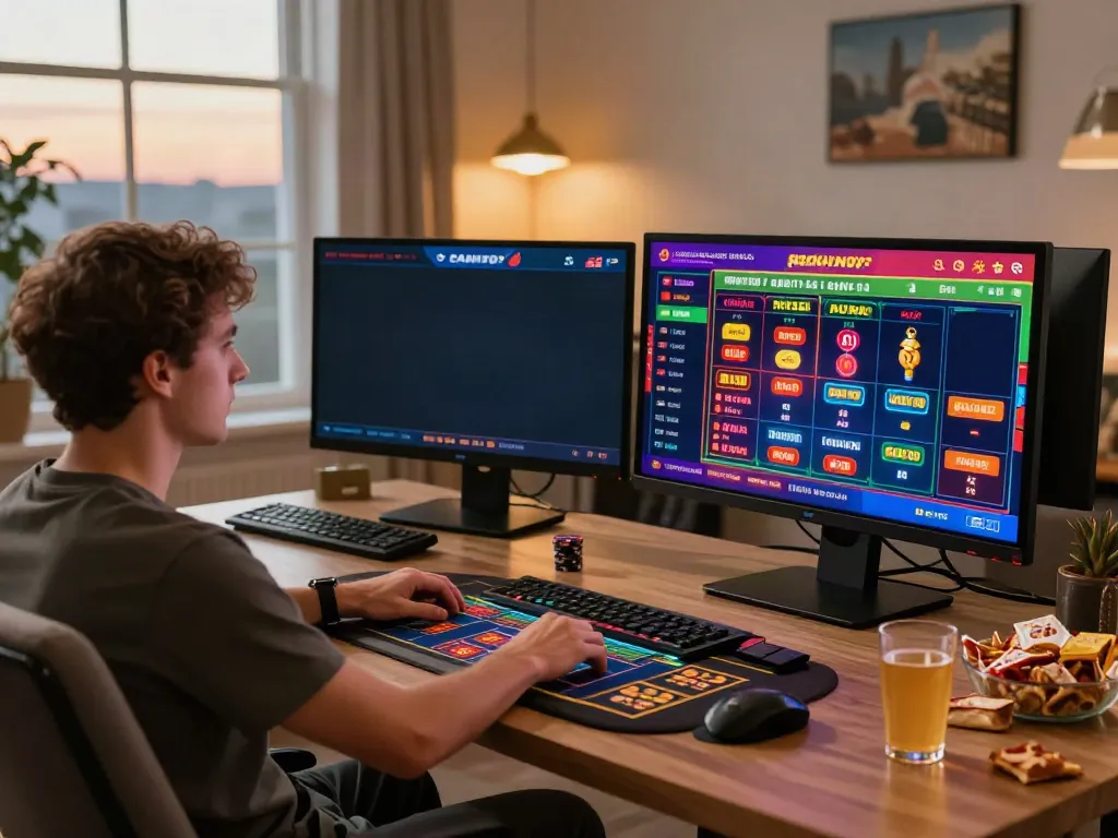 Player exploring the best casinos not on gamstop with vibrant game displays and cozy ambiance.