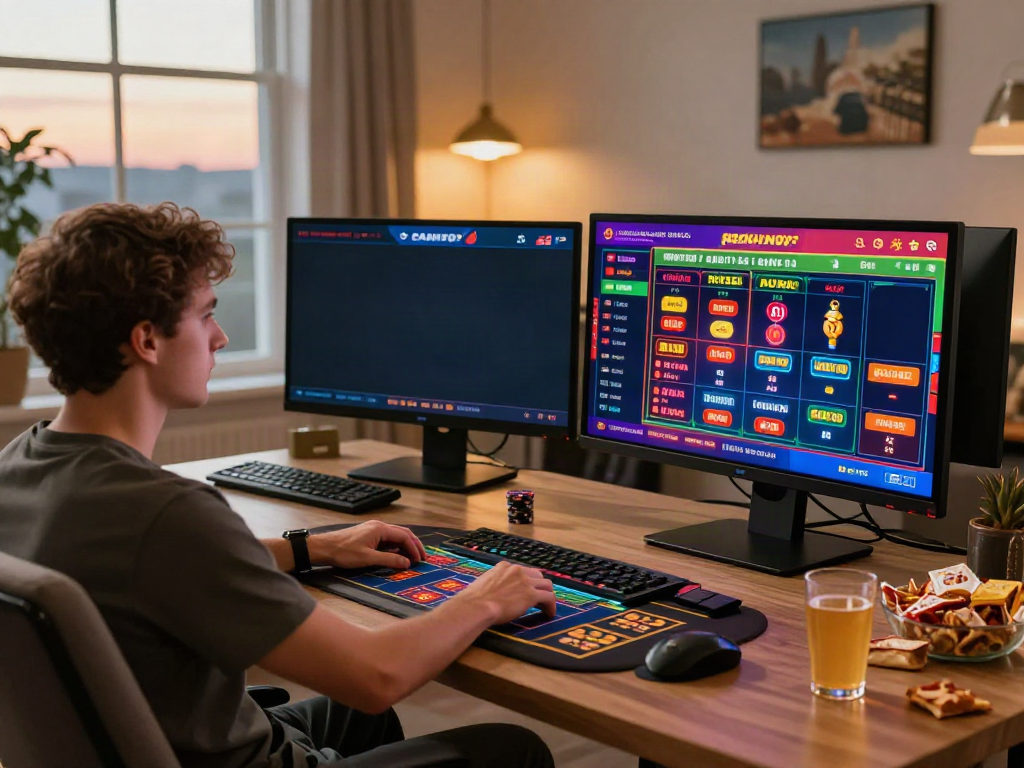Player exploring the best casinos not on gamstop with vibrant game displays and cozy ambiance.