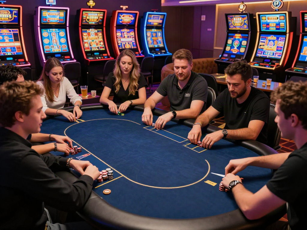 Online players enjoying the best casinos not on gamstop in a virtual casino setting with bright lights.