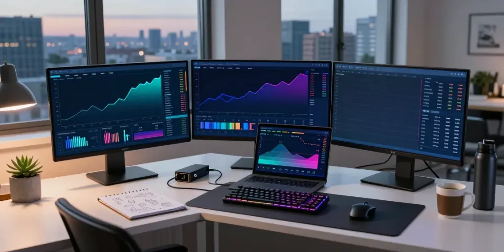 Watch live Bitcoin and Ethereum trades in a professional crypto trading workspace.