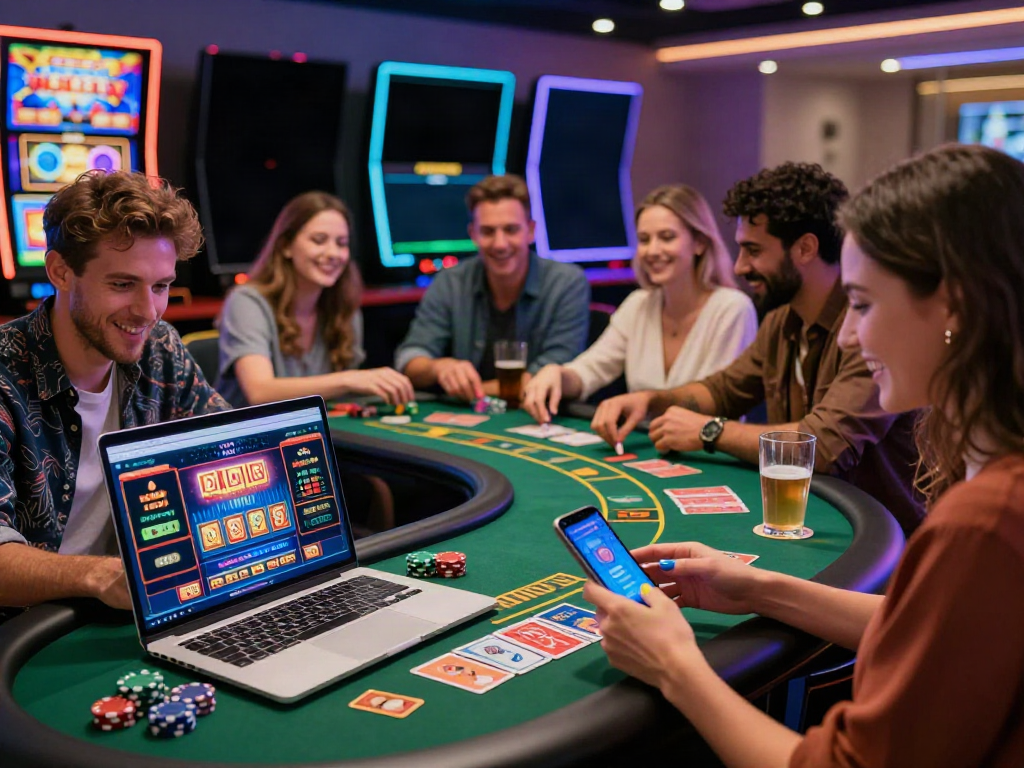 Exciting online casino experience showcasing the best casinos not on gamstop with friends engaging in games.