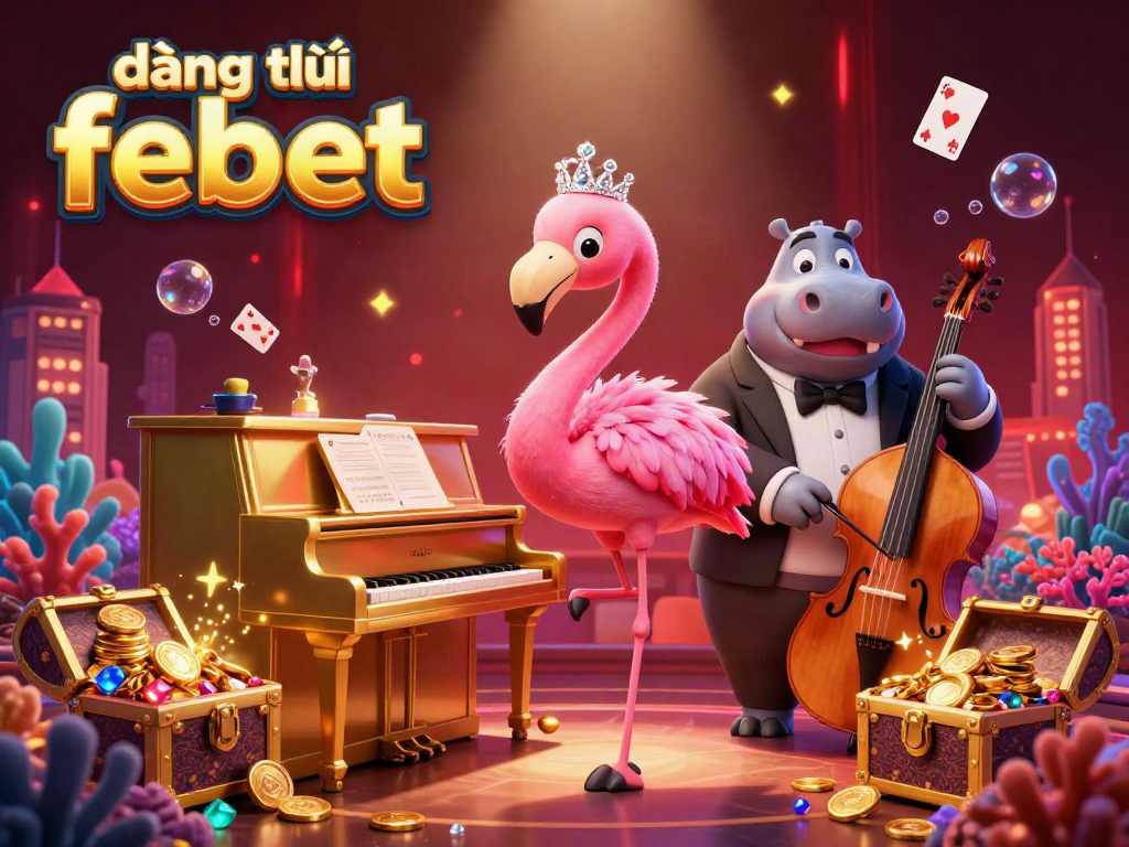 Engage in the vibrant world of đăng ký febet with a colorful snowy casino scene featuring lively characters and golden treasures.