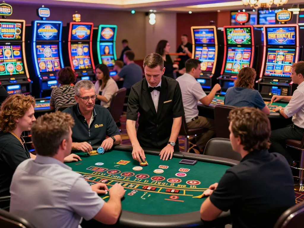 Players enjoying their experience at the best casinos not on GamStop with vibrant gaming tables and slot machines.
