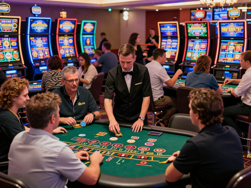 Players enjoying their experience at the best casinos not on GamStop with vibrant gaming tables and slot machines.