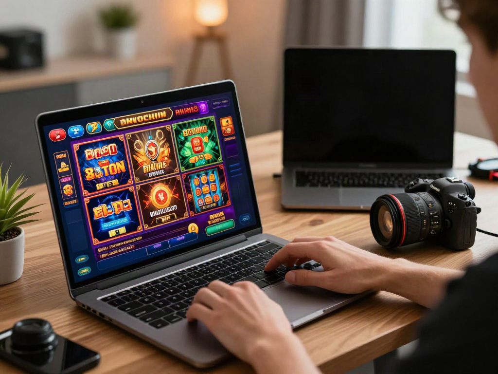Best casinos not on GamStop scene featuring a player engaged with vibrant online casino games.