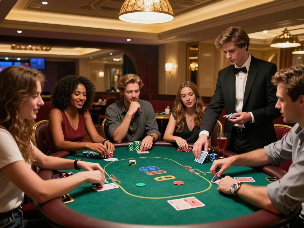 Exciting poker game at the best casinos not on GamStop with diverse players and vibrant atmosphere.