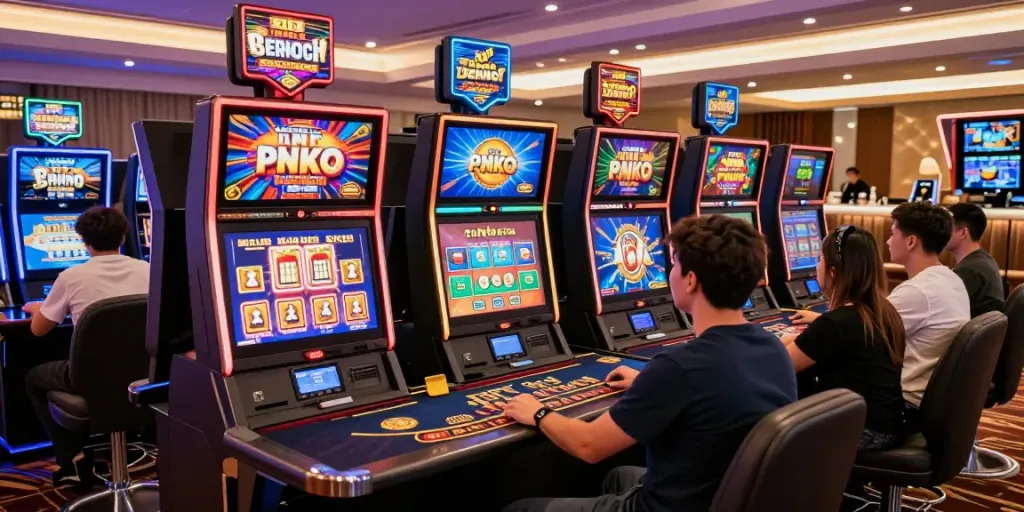 Best casinos not on gamstop players enjoying a vibrant game atmosphere with high-tech gaming stations and colorful displays.