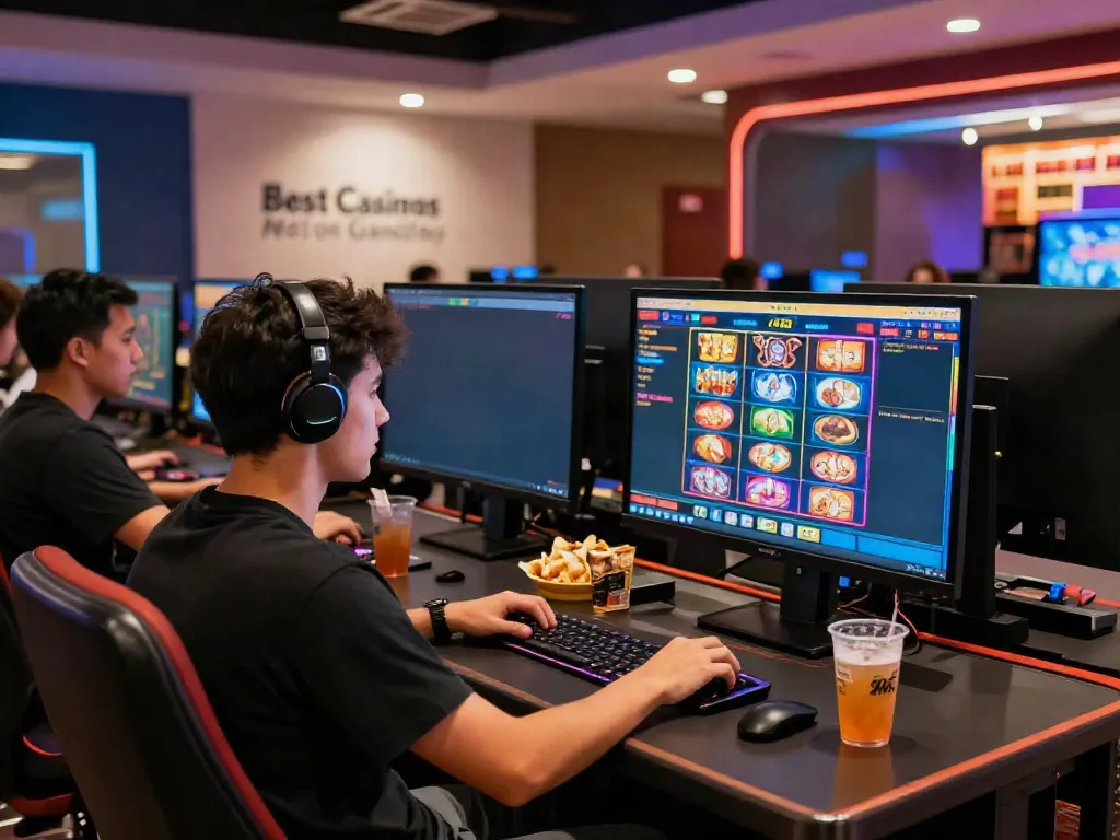 Excited player exploring best casinos not on gamstop at a modern gaming setup.