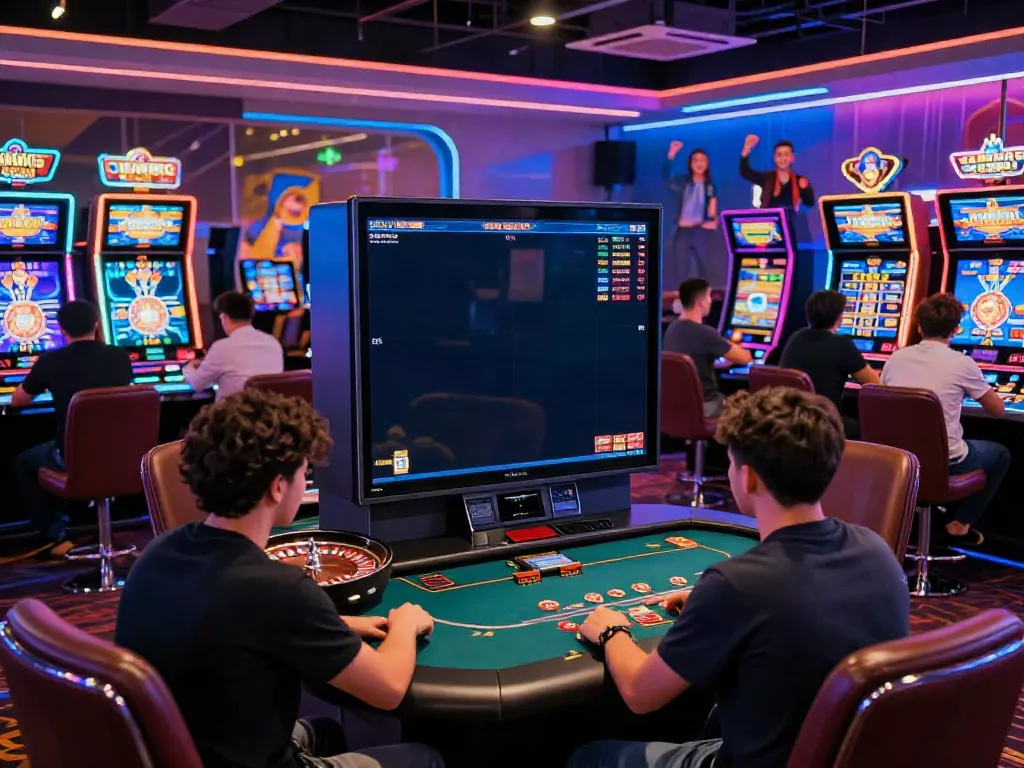 Exciting environment showcasing the best casinos not on gamstop with players engaged in games and vibrant lights.