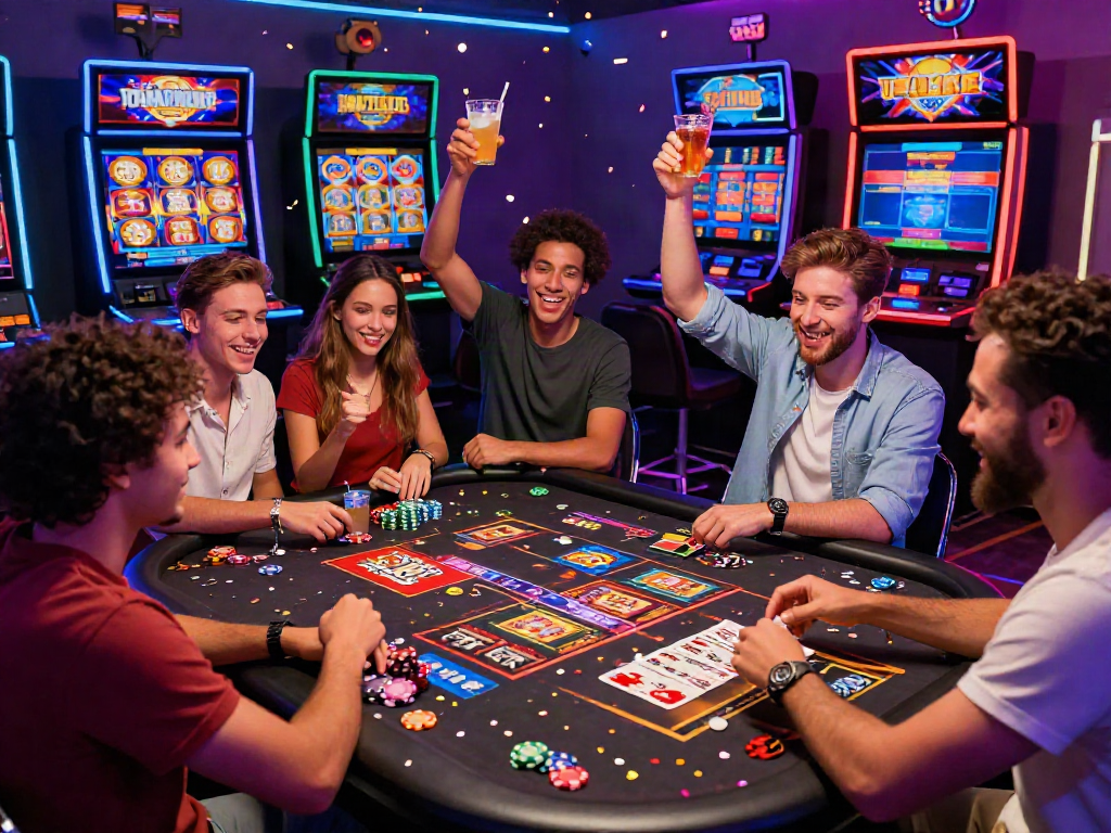 Celebration at the best casinos not on GamStop with friends enjoying online gaming.