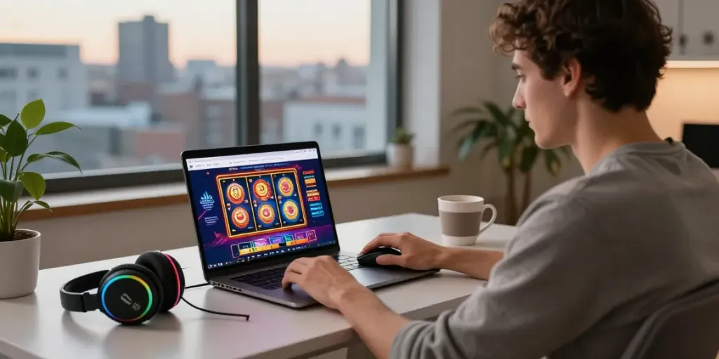Discover the best casinos not on GamStop in a cozy home office setting with vibrant online gaming.