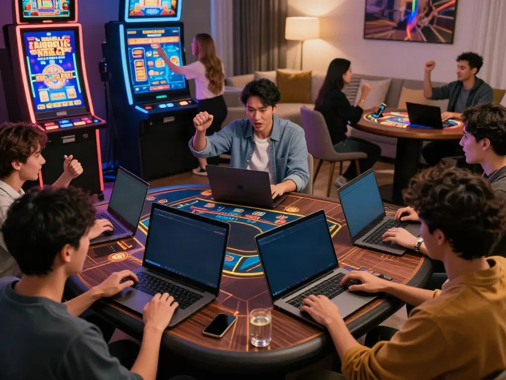Exciting scene of players enjoying the best casinos not on gamstop with vibrant online gaming visuals.