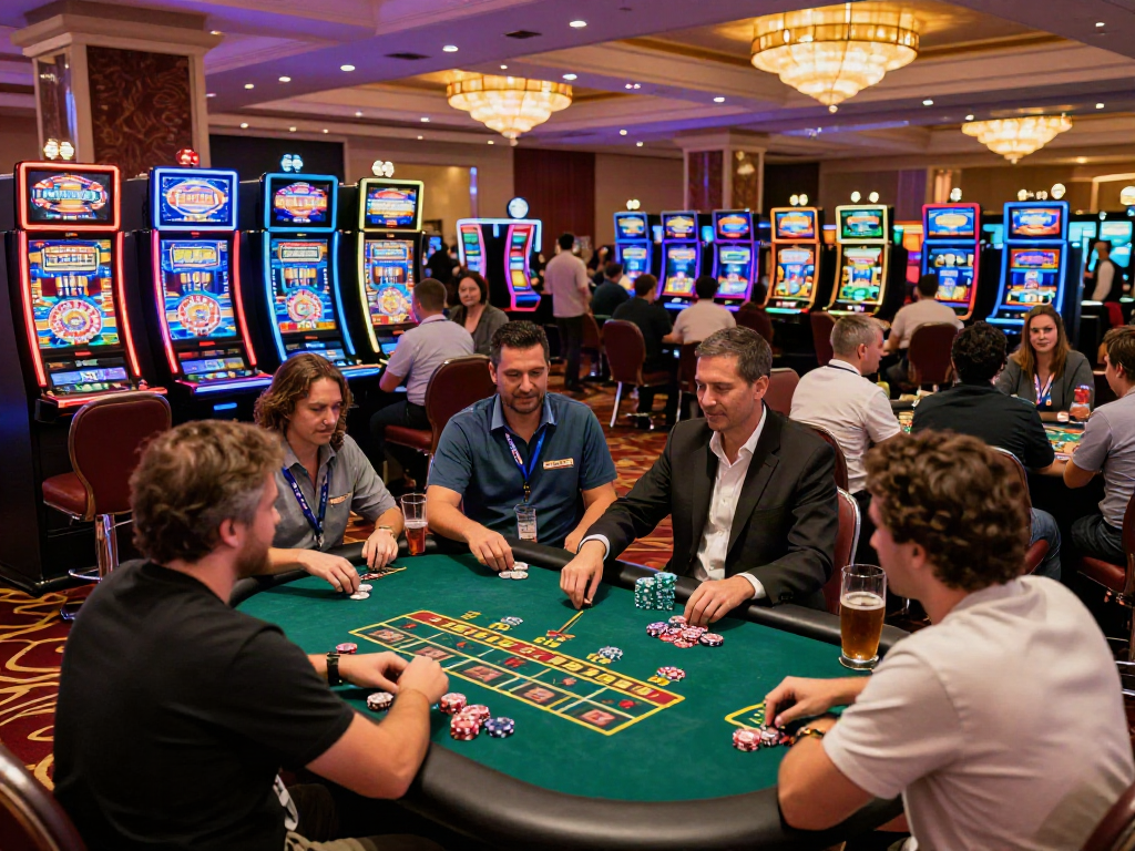 Casino floor filled with vibrant gaming tables and excited players at the best casinos not on gamstop.