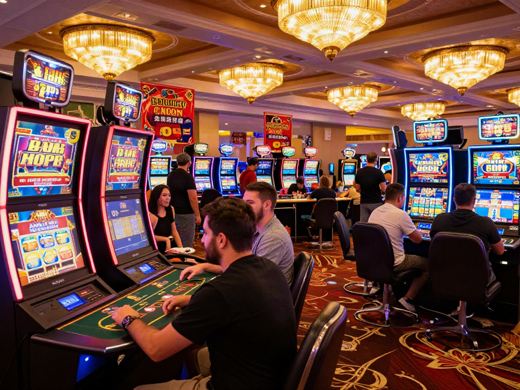 Best casinos not on gamstop vibrant gaming floor filled with players enjoying table games and exciting slots