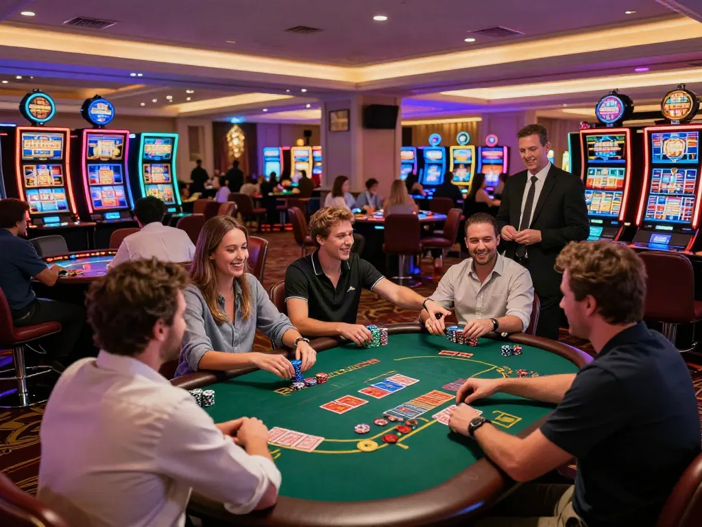 Exciting atmosphere at the best casinos not on gamstop filled with players enjoying various games.