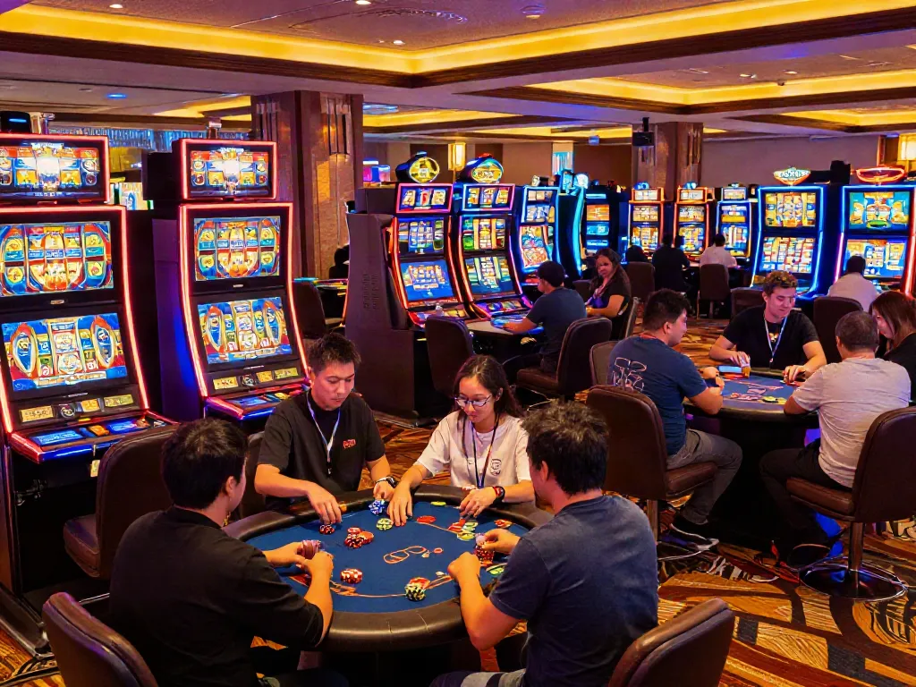 best casinos not on gamstop gaming floor with players engaging in vibrant atmosphere