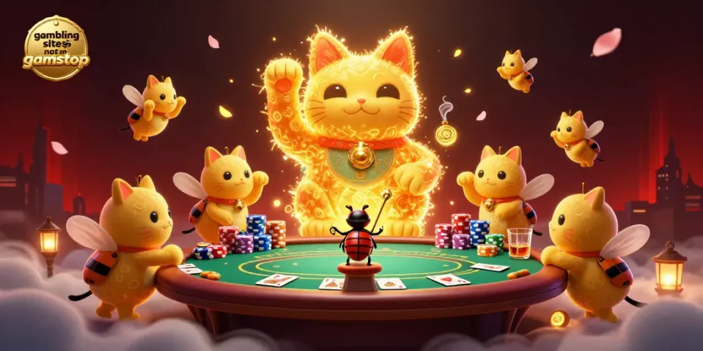Explore gambling sites not on gamstop with unique casino symbols and vibrant 3D elements.