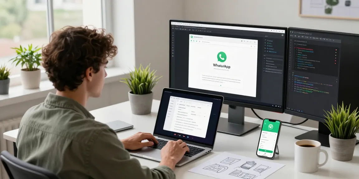 WhatsApp下載 on a developer's screen in a modern workspace