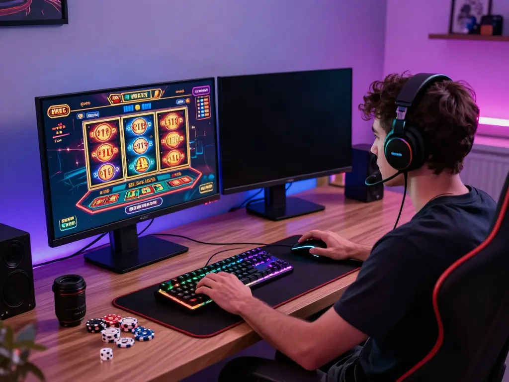 Experience the best casinos not on gamstop from a cozy gaming setup with vibrant lighting.