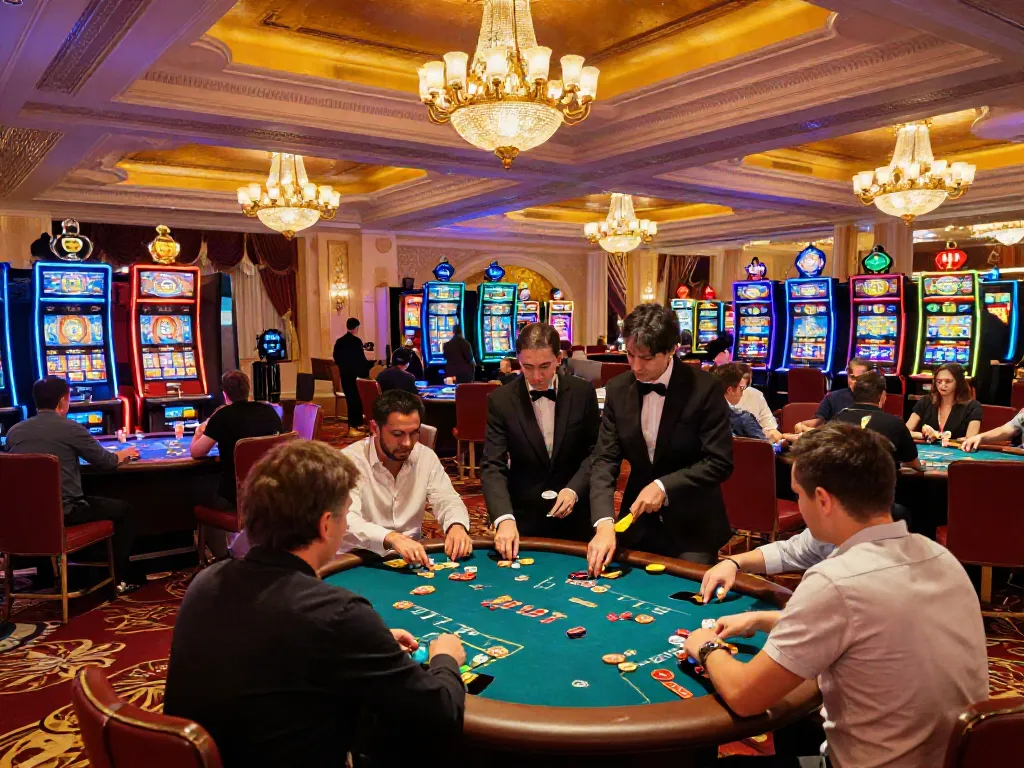 Best casinos not on gamstop featuring vibrant gaming atmosphere with players and luxurious decor.