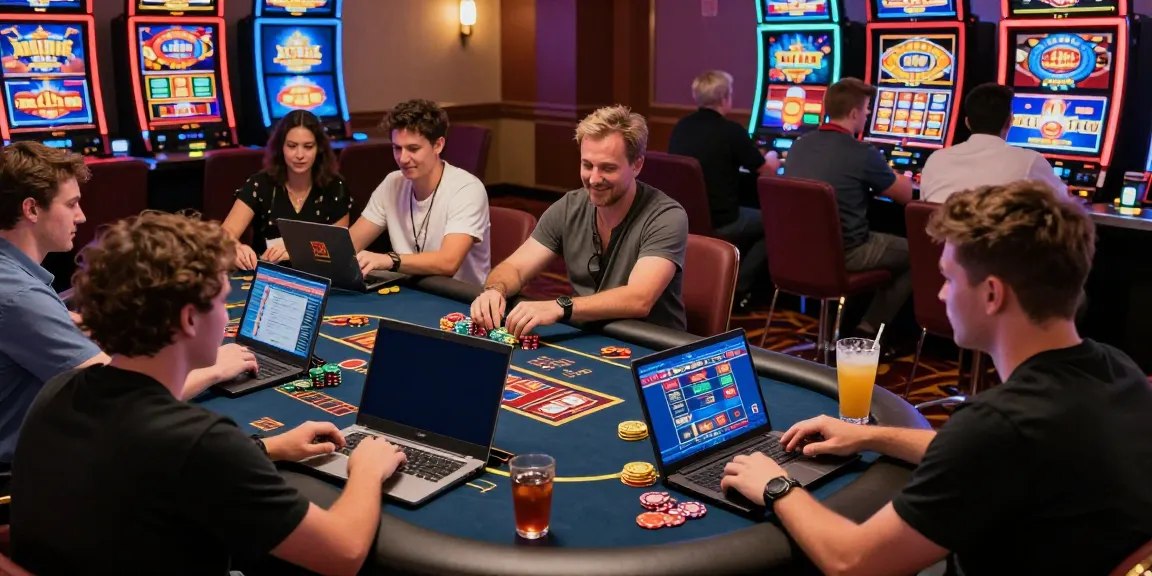 Players enjoying the best casinos not on GamStop in an energetic online gaming environment, showcasing excitement and fun.