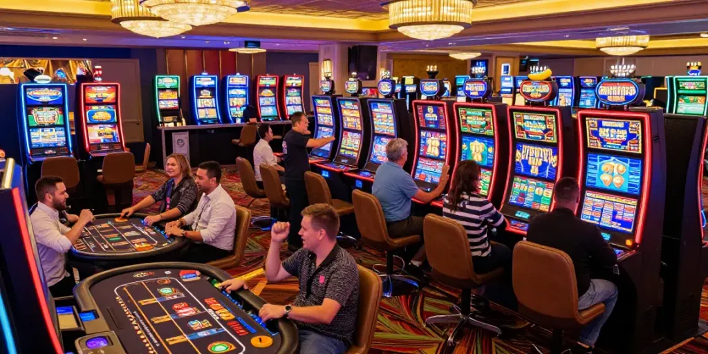 Best casinos not on gamstop bustling gaming floor with diverse players enjoying the excitement