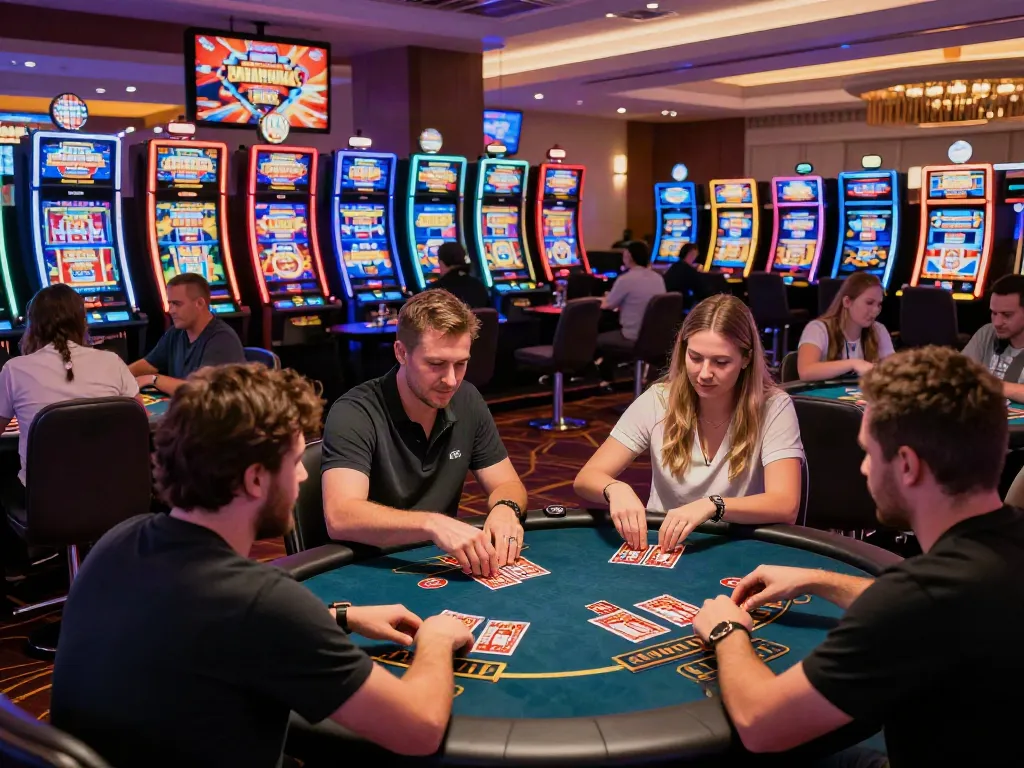 Exciting scene of players enjoying games at the best casinos not on GamStop.