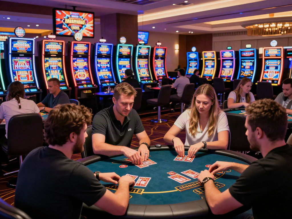 Exciting scene of players enjoying games at the best casinos not on GamStop.