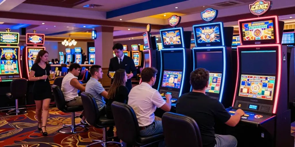 Best casinos not on gamstop vibrant gaming floor with players and neon lights