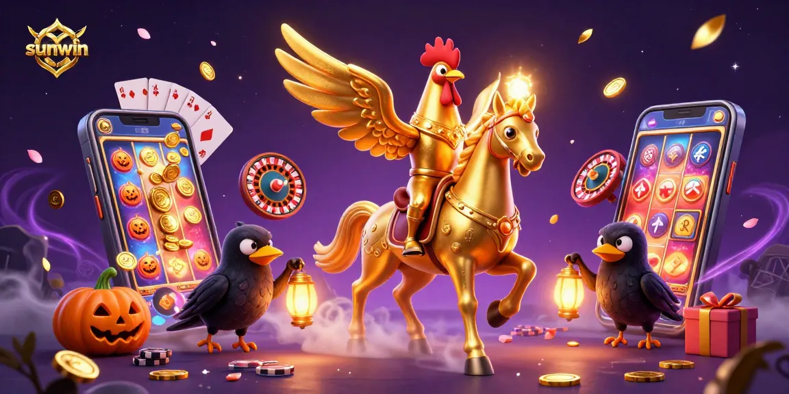 Experience thrilling gameplay with sunwin's vibrant casino scene showcasing slot games and festive characters.