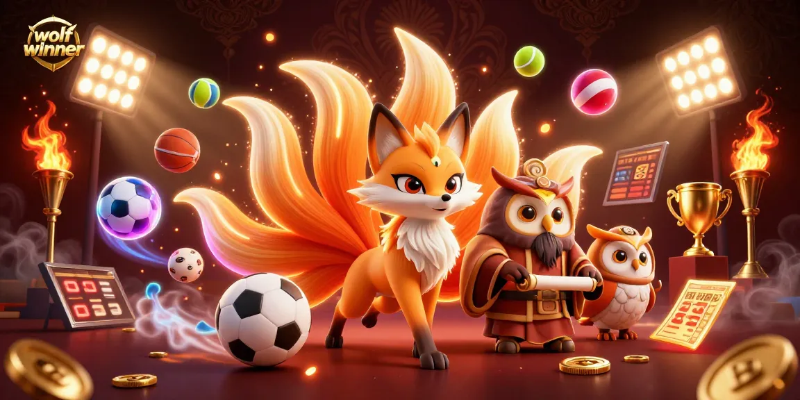 wolfwinner showcases a vibrant 3D spirit scene of gambling action with colorful orbs and dynamic sports elements.