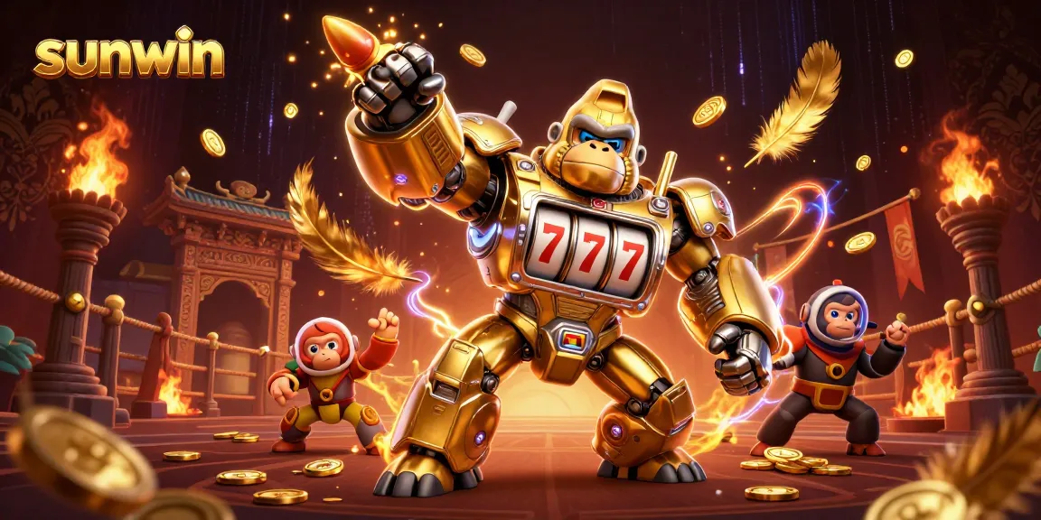 Experience thrilling gameplay at sunwin with an epic golden gorilla mech in a vibrant casino realm.